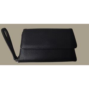 Mundi Black Pebbled Faux Leather Wristlet Wallet With Multiple Compartments